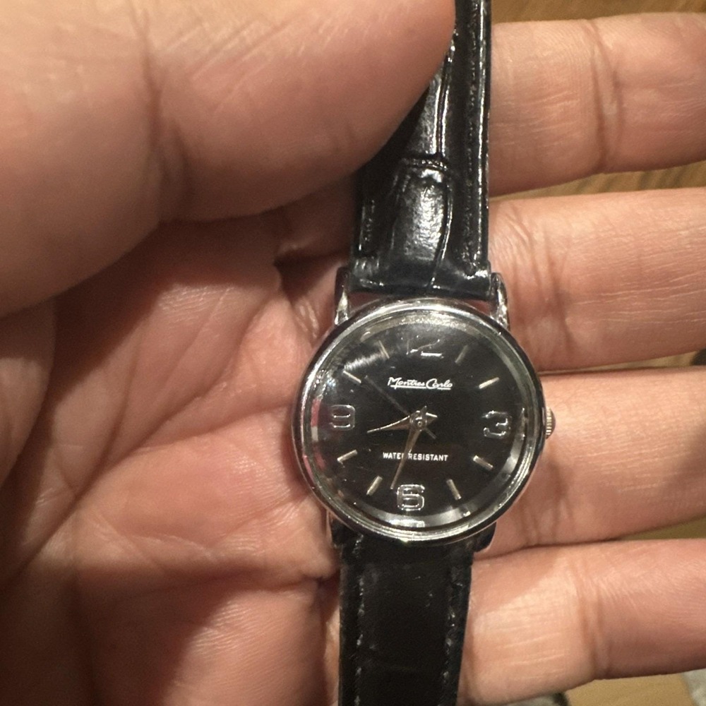 Working MontresCarlo Ladies 25mm Silver Tone Black Dial Strap Analog Watch Fit 7